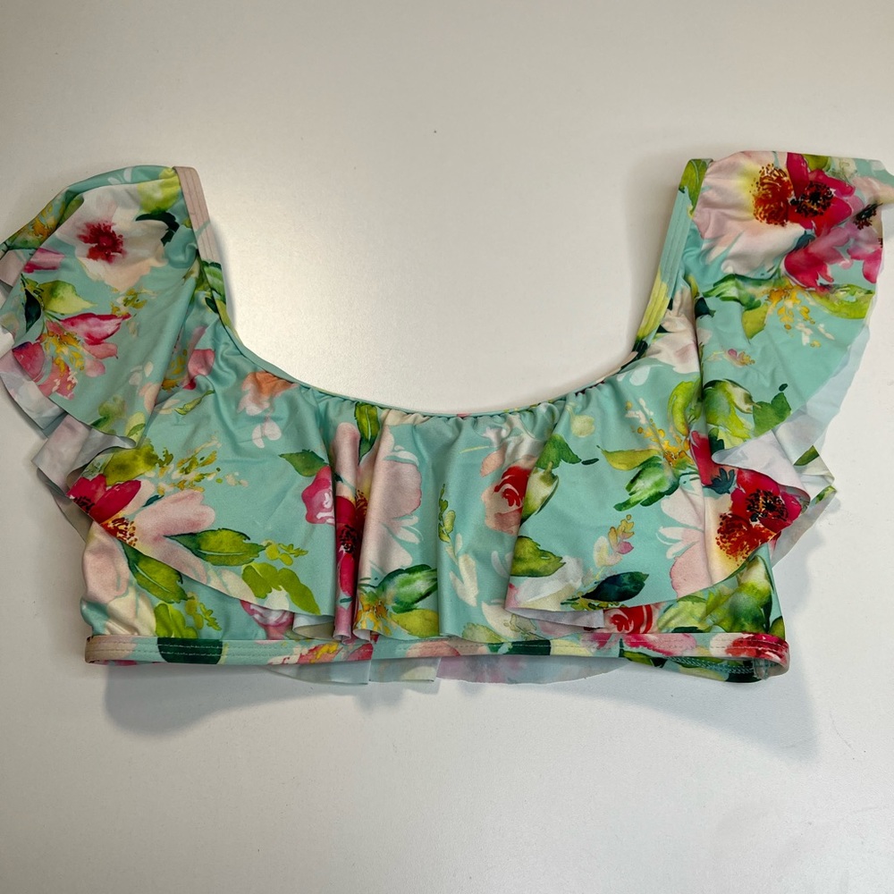Athena Swim Floral Ruffle Swimsuit Top Size 8 Medium NEW
